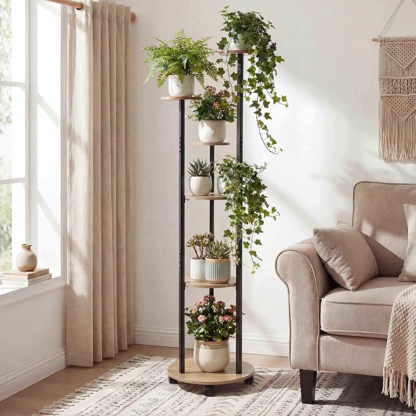 6-tier Plant Stand with RGB Light and Wheels 57inch Tall Indoor Display Shelf Flowerpot Holder by DirectDeals