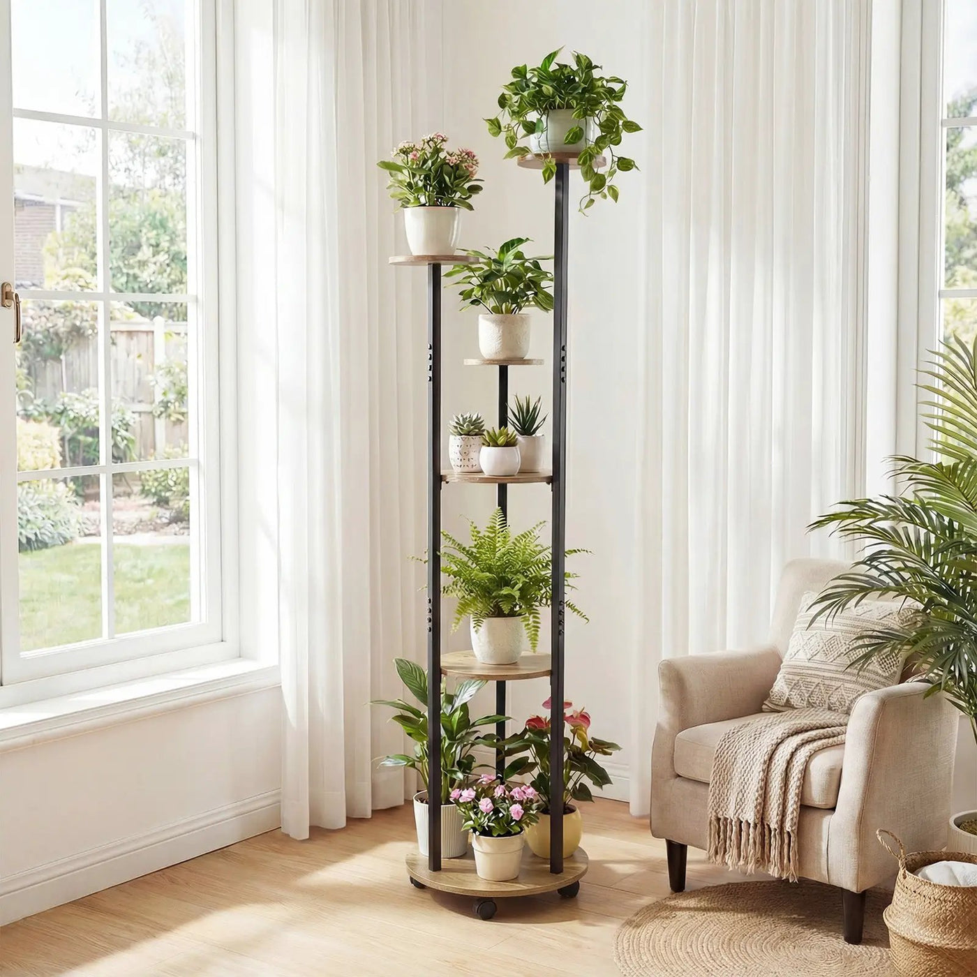 6-tier Plant Stand with RGB Light and Wheels 57inch Tall Indoor Display Shelf Flowerpot Holder by DirectDeals