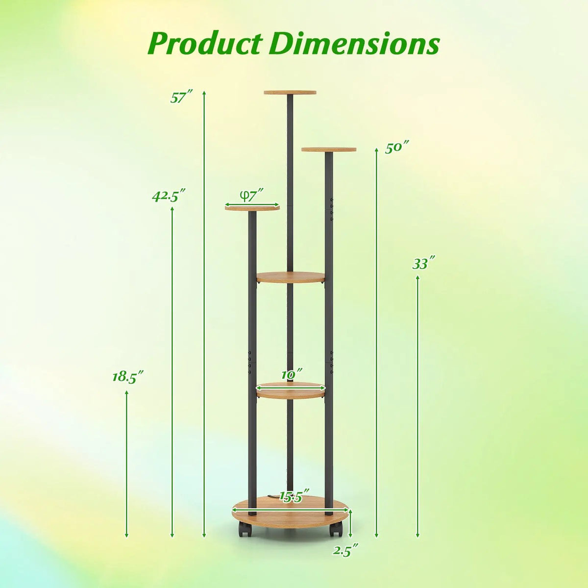 6-tier Plant Stand with RGB Light and Wheels 57inch Tall Indoor Display Shelf Flowerpot Holder by DirectDeals