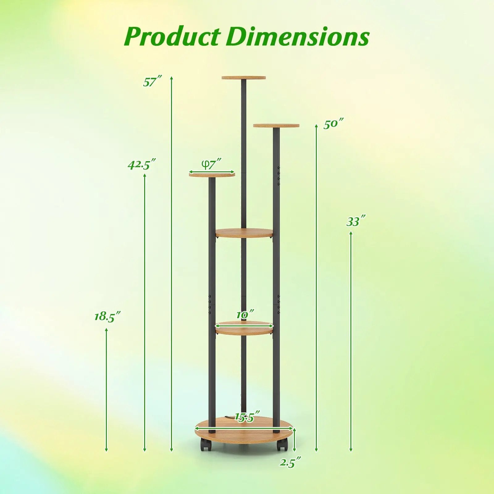 6-tier Plant Stand with RGB Light and Wheels 57inch Tall Indoor Display Shelf Flowerpot Holder by DirectDeals