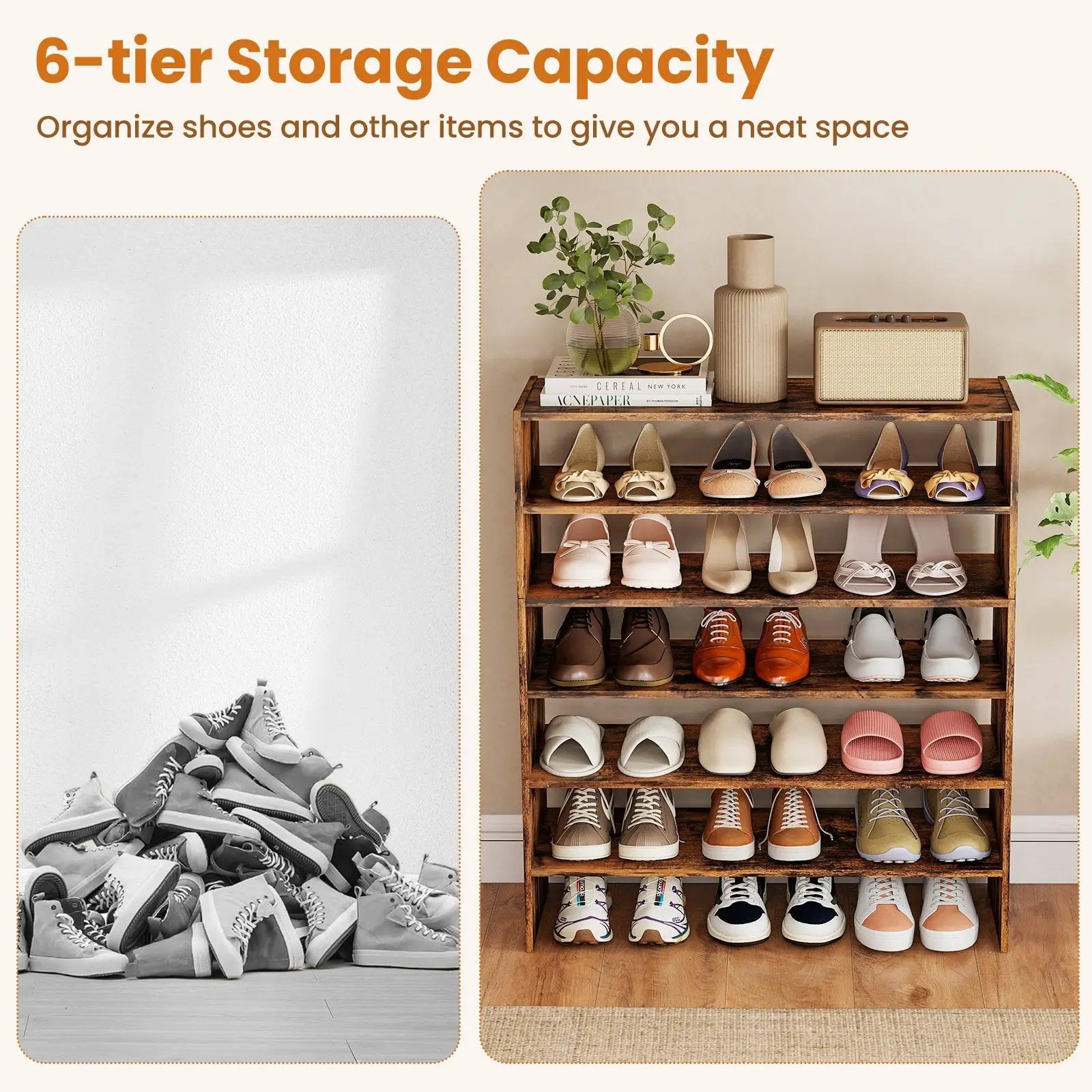 6-tier Shoe Rack with Anti-tipping Device for Entryway by DirectDeals