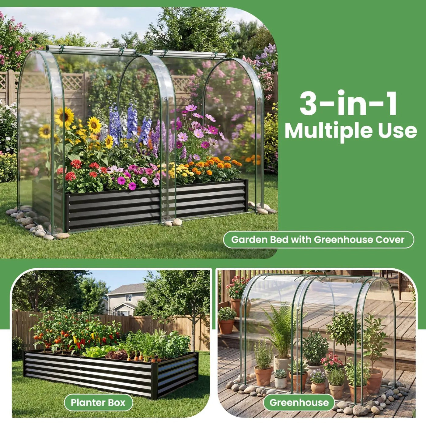 6 x 3 x 1 FT Galvanized Raised Garden Bed with Greenhouse Cover by DirectDeals