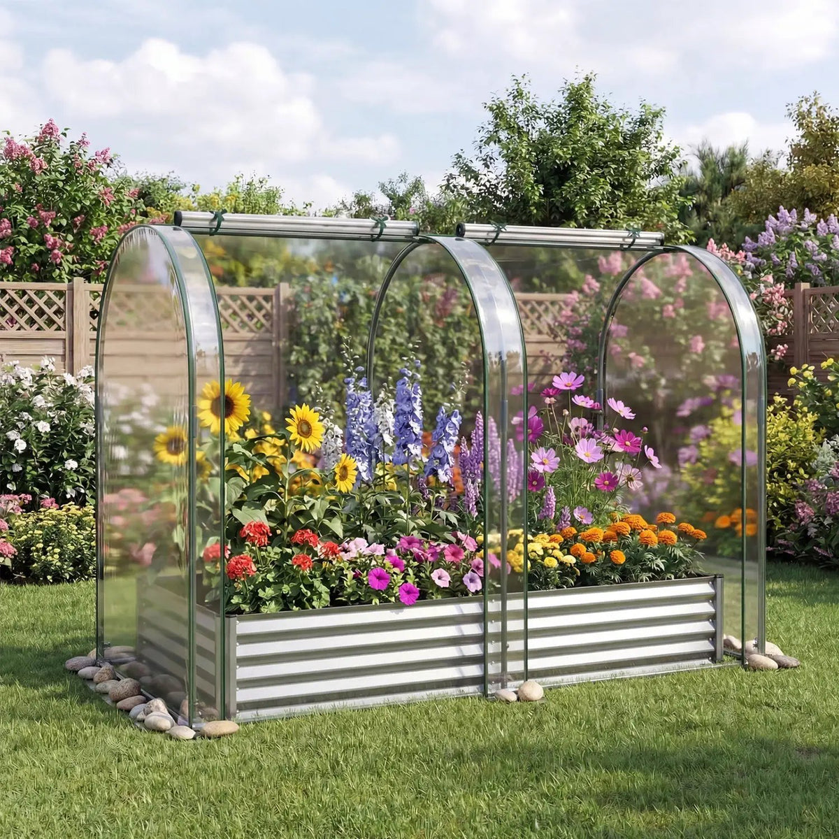 6 x 3 x 1 FT Galvanized Raised Garden Bed with Greenhouse Cover by DirectDeals