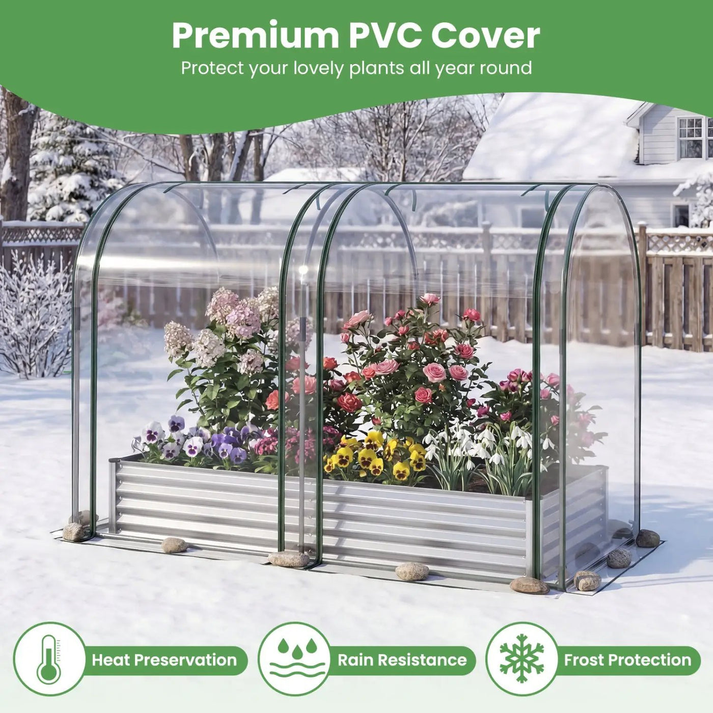 6 x 3 x 1 FT Galvanized Raised Garden Bed with Greenhouse Cover by DirectDeals