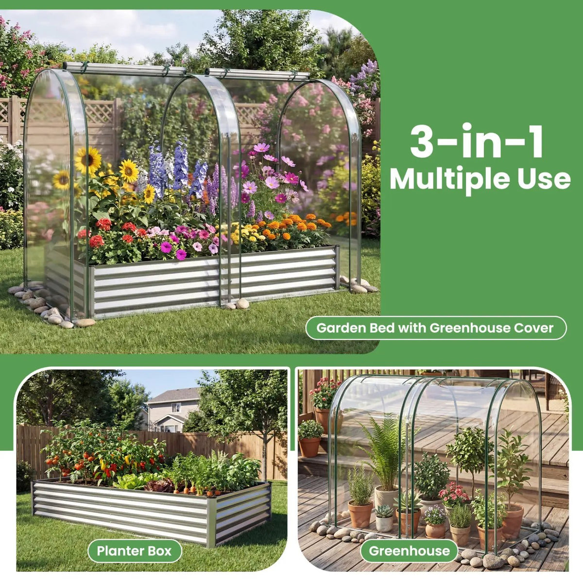 6 x 3 x 1 FT Galvanized Raised Garden Bed with Greenhouse Cover by DirectDeals