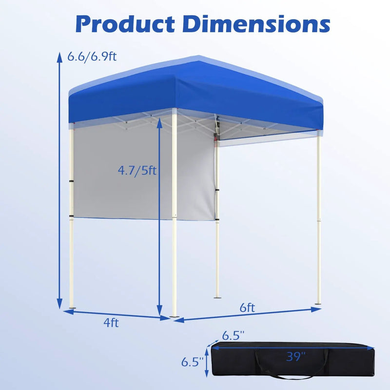 6 x 4 FT Pop-Up Canopy Tent with 1 Half Sidewall Easy Setup Folding Outdoor Sun Shelter by DirectDeals