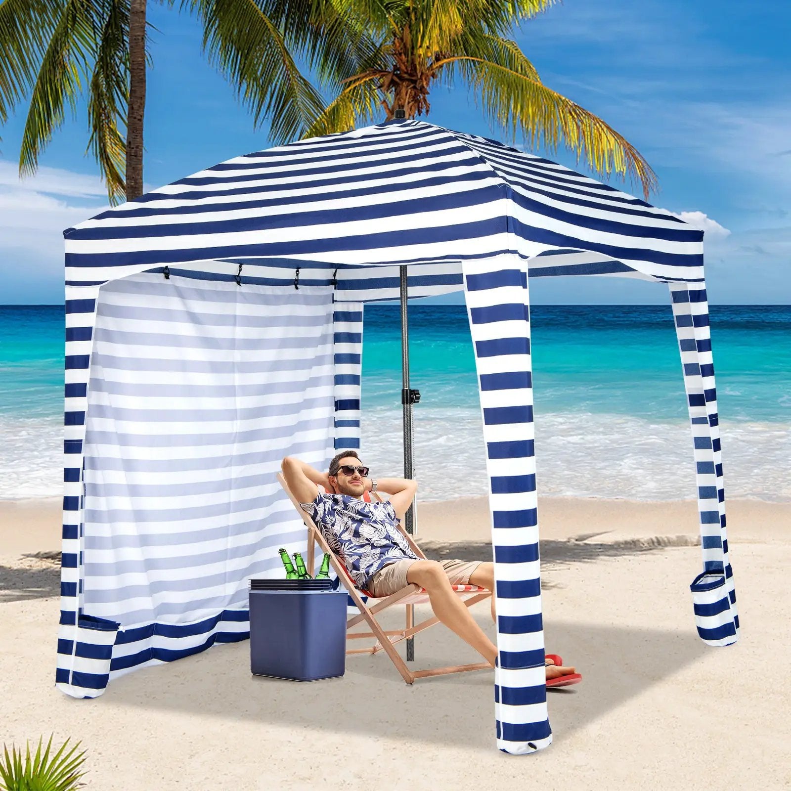 6 x 6 Feet Foldable Beach Cabana Tent with Carrying Bag and Detachable Sidewall by DirectDeals