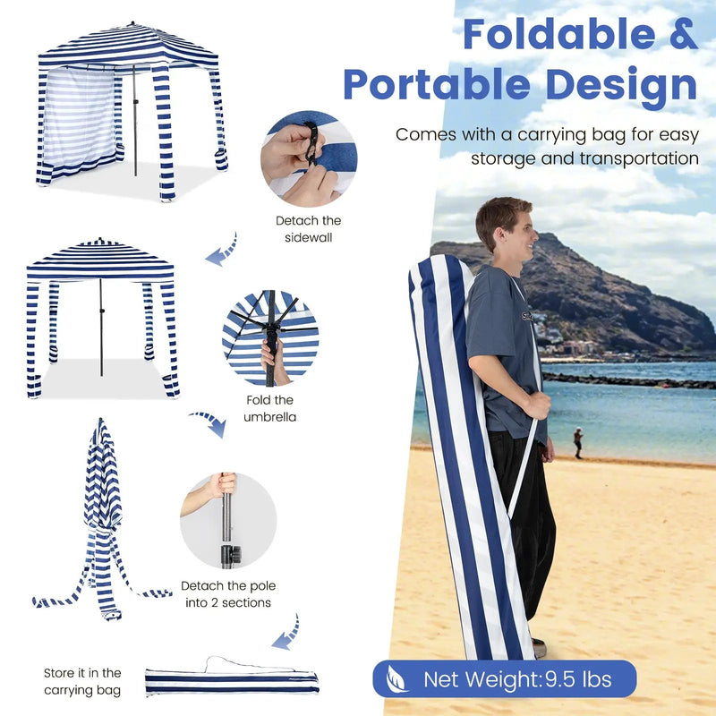 6 x 6 Feet Foldable Beach Cabana Tent with Carrying Bag and Detachable Sidewall by DirectDeals