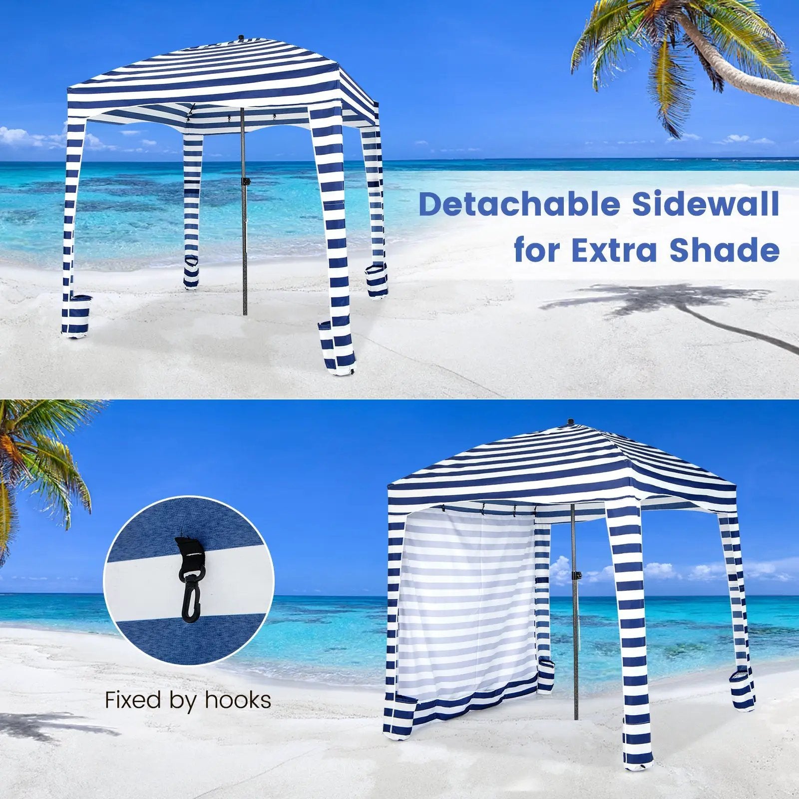 6 x 6 Feet Foldable Beach Cabana Tent with Carrying Bag and Detachable Sidewall by DirectDeals
