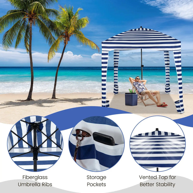 6 x 6 Feet Foldable Beach Cabana Tent with Carrying Bag and Detachable Sidewall by DirectDeals