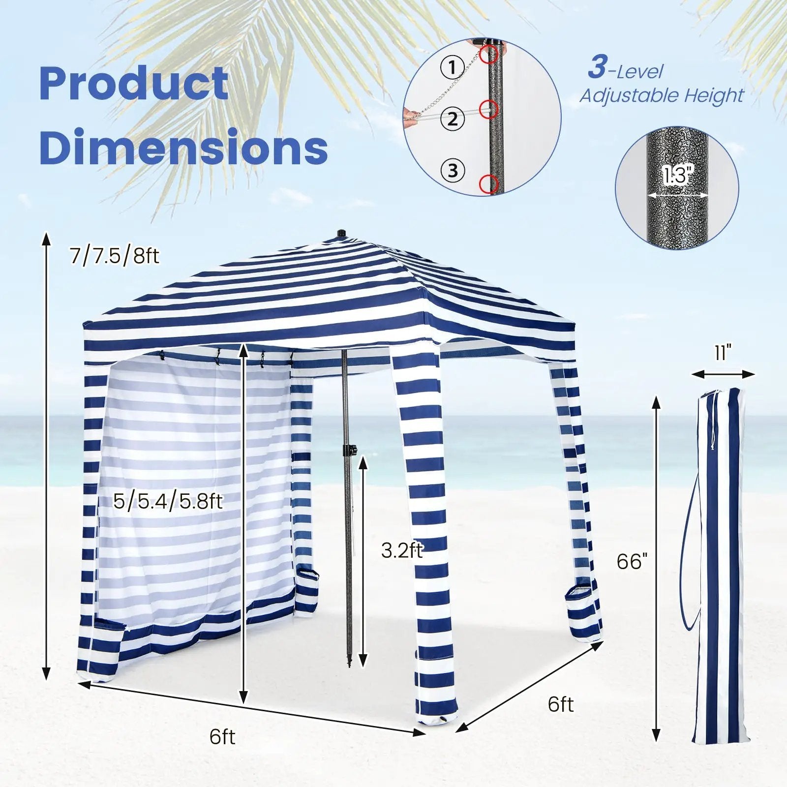 6 x 6 Feet Foldable Beach Cabana Tent with Carrying Bag and Detachable Sidewall by DirectDeals