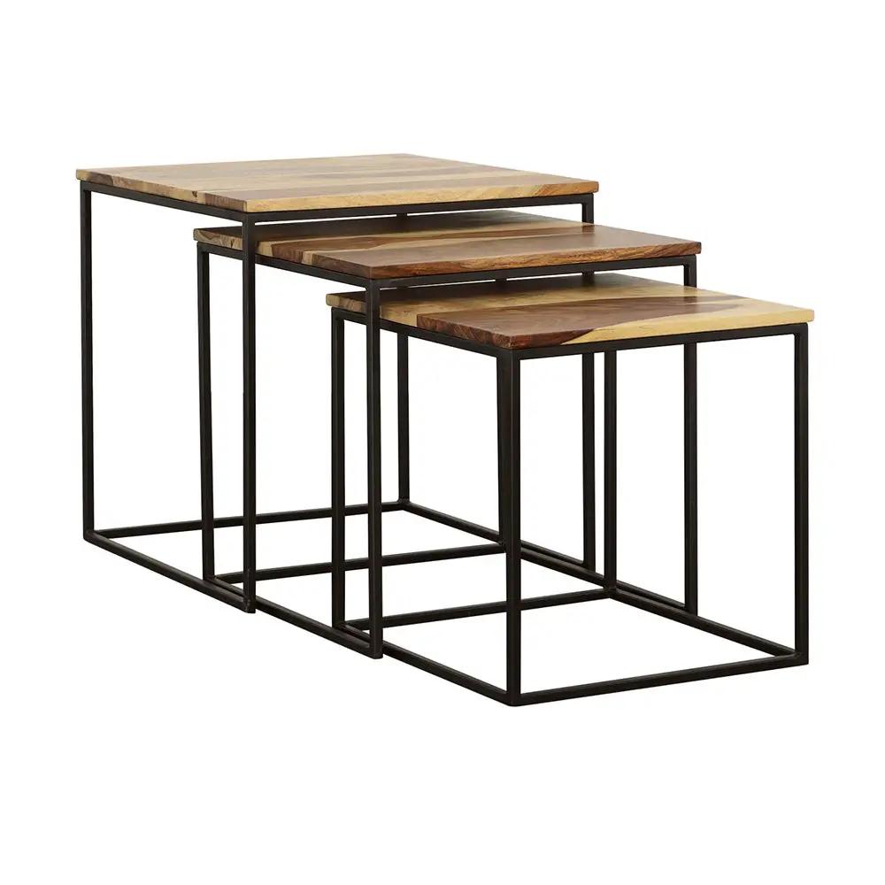 Belcourt 3-piece Square Nesting Tables Natural and Black by Unique Piece Furniture