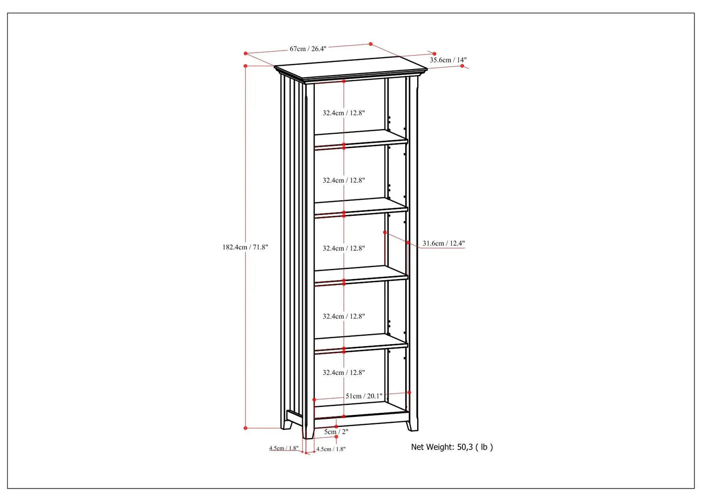 Acadian - 5 Shelf Bookcase, Handcrafted by HouseOfZazla