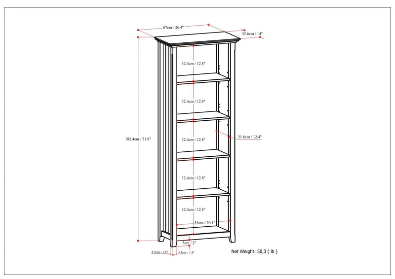 Acadian - 5 Shelf Bookcase, Handcrafted by Unique Piece Furniture