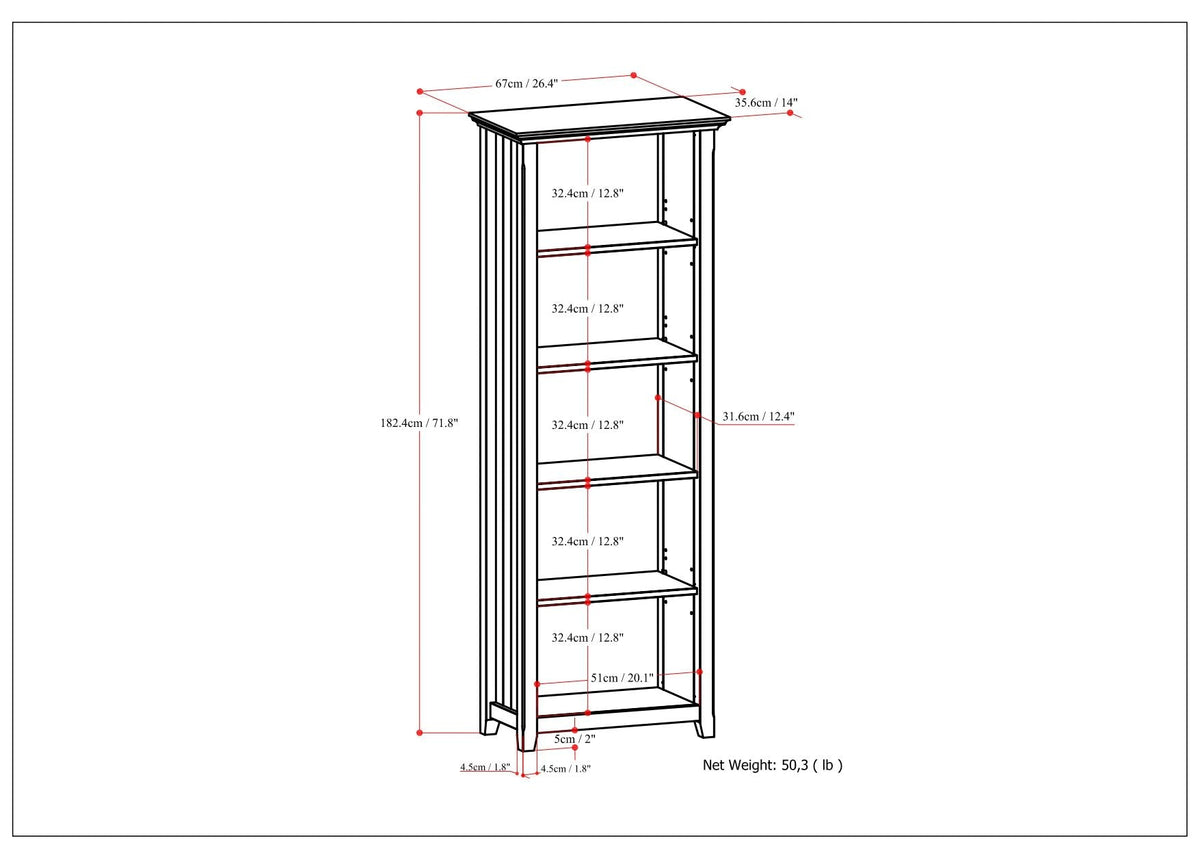 5 Shelf Bookcase with Adjustable Shelves - Dark Brown, White, or Black, photo 11 of 25