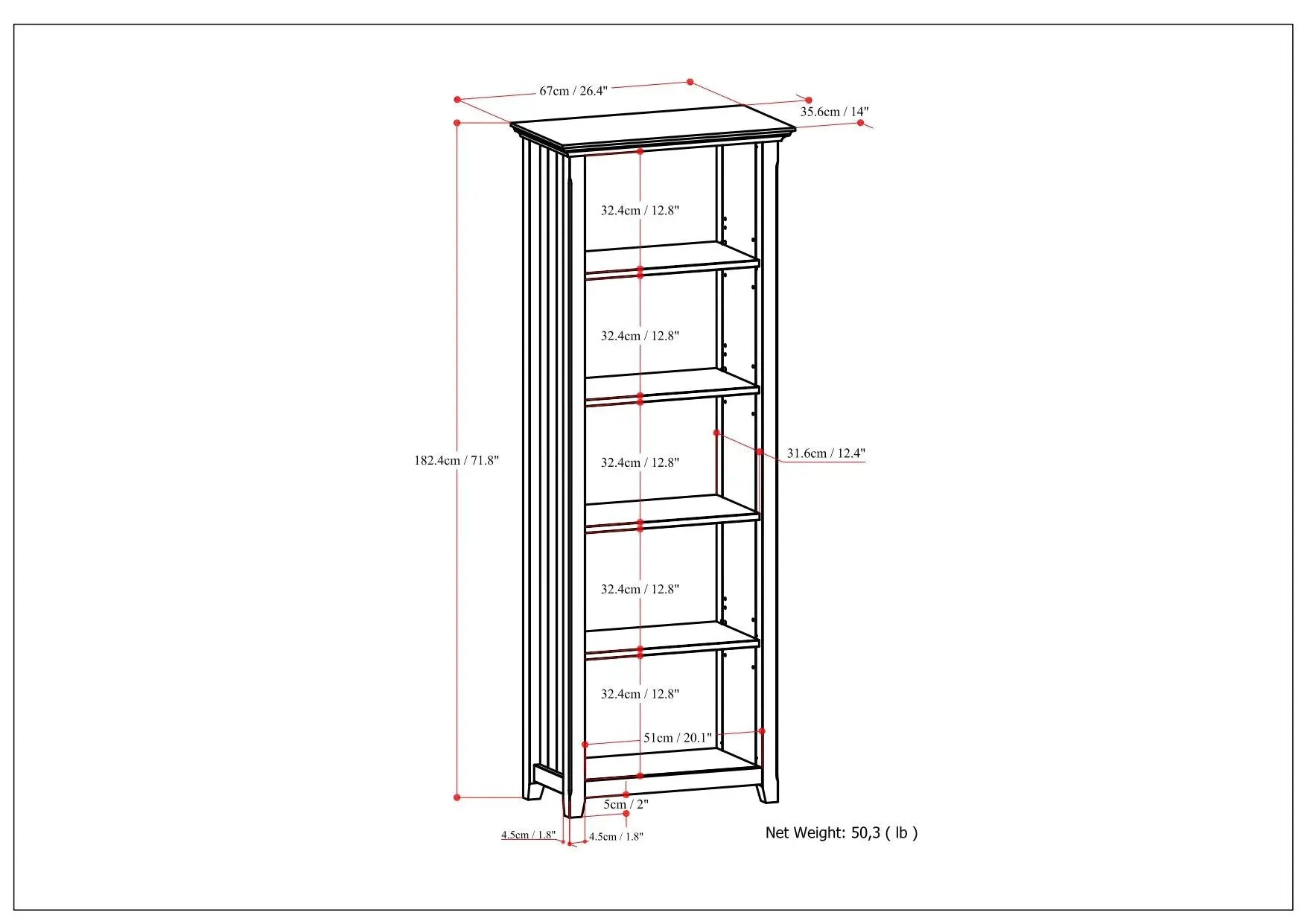 Acadian - 5 Shelf Bookcase, Handcrafted by Unique Piece Furniture