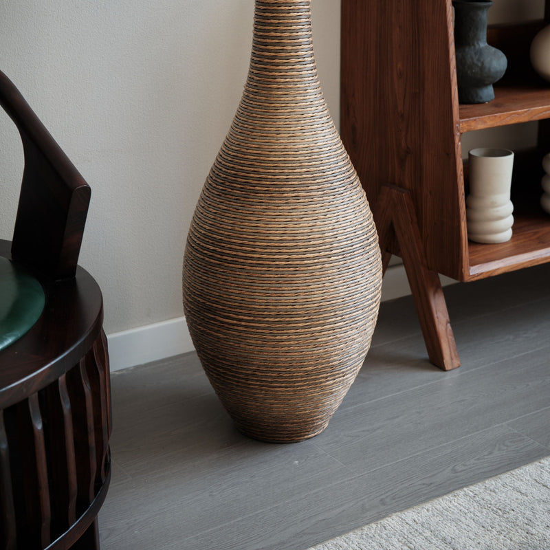 Tall Artificial Rattan Floor Vase with Artistic Design - Beige / Gray, photo 13 of 23