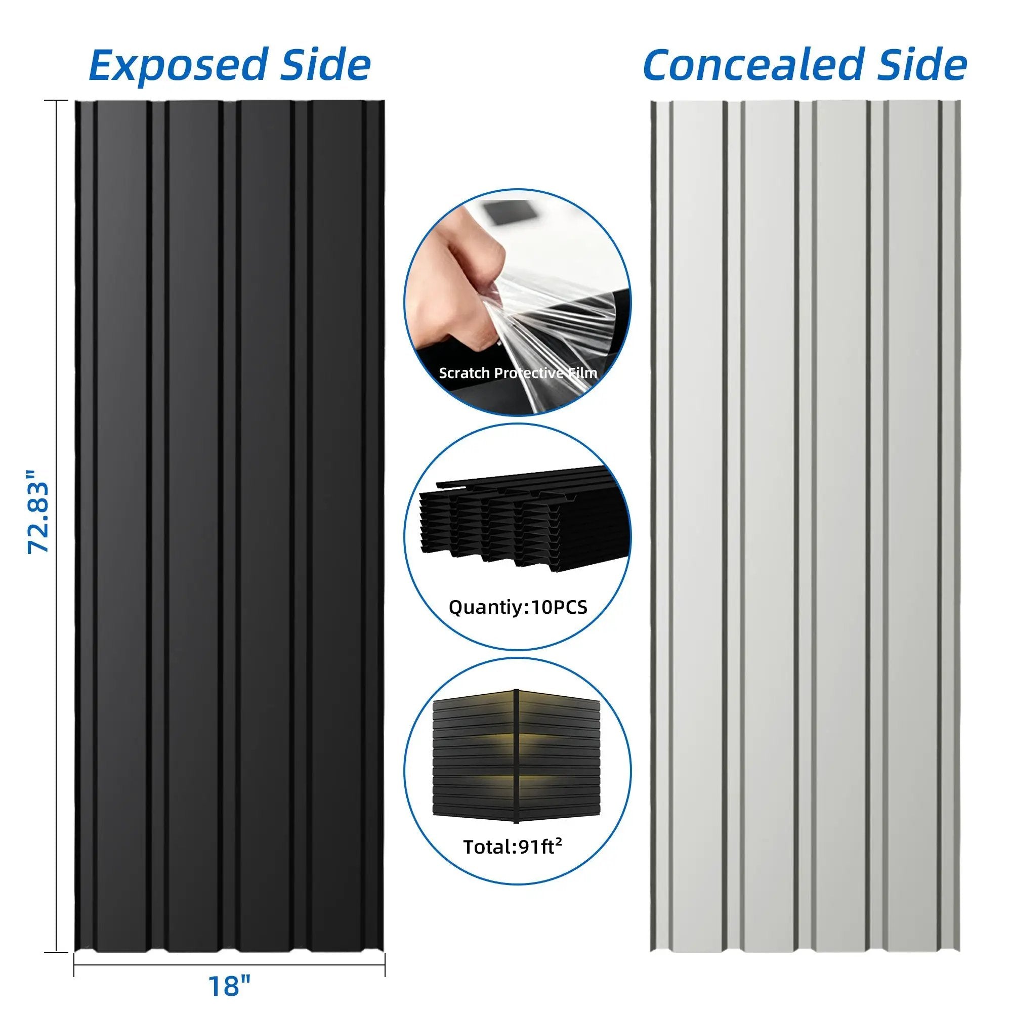 72.8IN Galvanized Metal Roof Panels - 10 PCS by HouseOfZazla