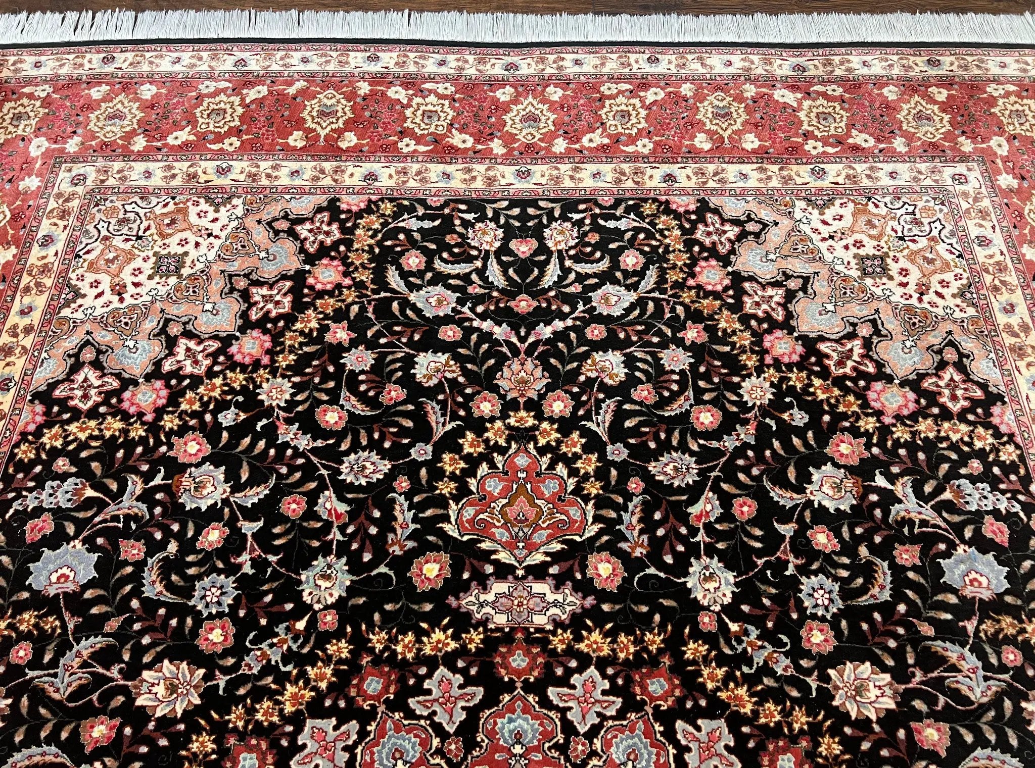 Marvelous Persian Tabriz Rug 7x10 ft, Super Fine 50 Raj, 300+ KPSI, Black and Rust Red, Floral Medallion Handmade Wool Oriental Carpet, Top Quality by Jewel Rugs