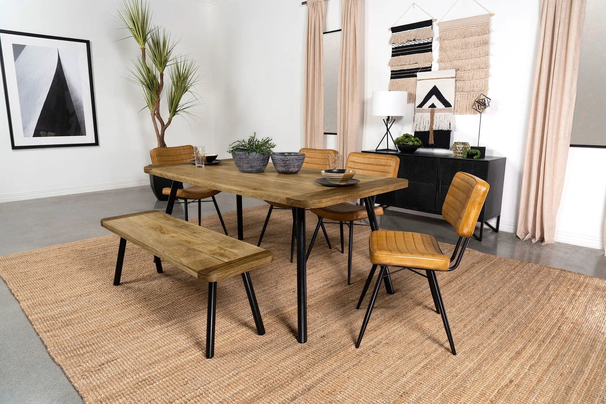 Maverick Wood Dining Bench Natural Mango and Black by Unique Piece Furniture