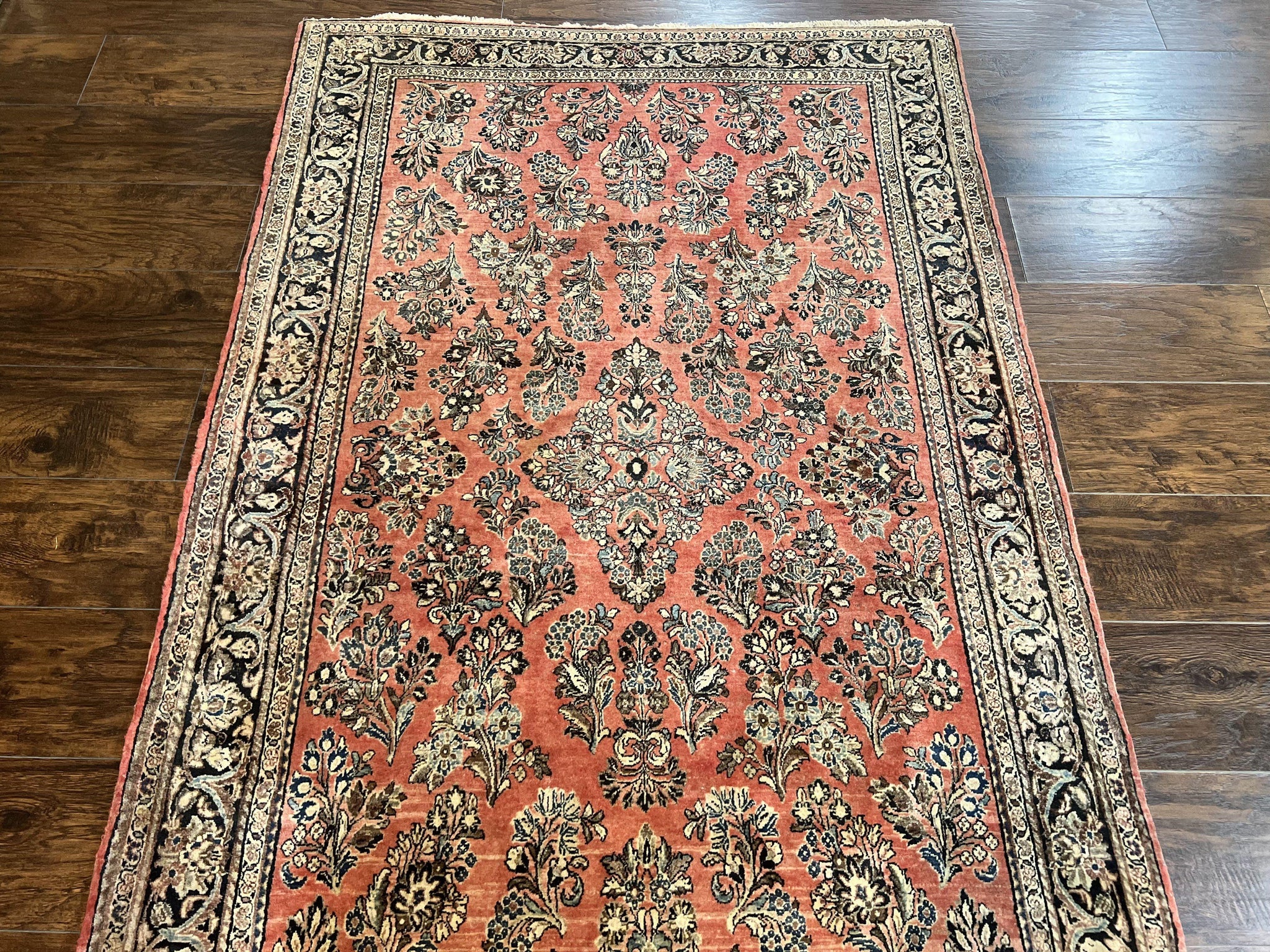 Antique Persian Sarouk Rug 4x7, Hand Knotted Wool Red Persian Carpet, Floral, Fine 300 KPSI by Jewel Rugs