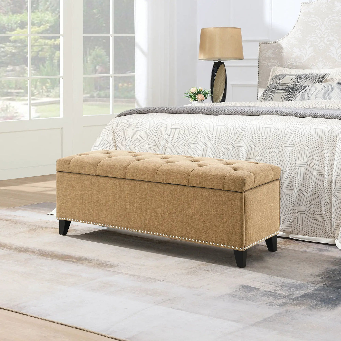 Button-Tufted Storage Ottoman With Safety Close Hinge by HouseOfZazla