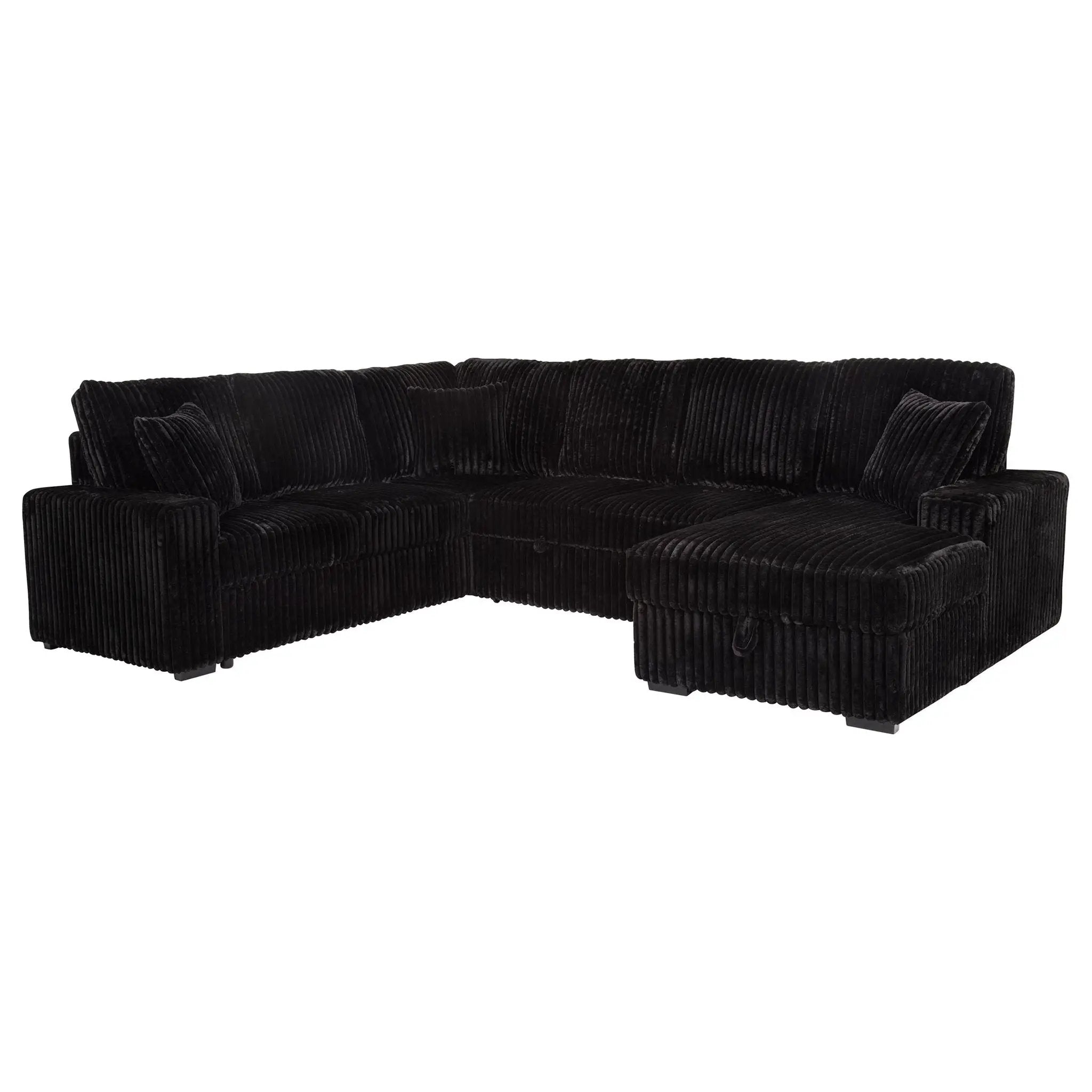 Devonshire Sleeper Sectional Sofa Storage Chaise Black by Unique Piece Furniture