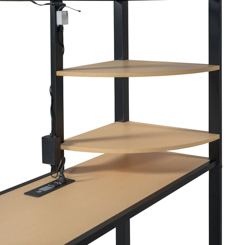 Loft Bed With Desk, Shelves, Power Outlet, LED Light And Wardrobe by HouseOfZazla