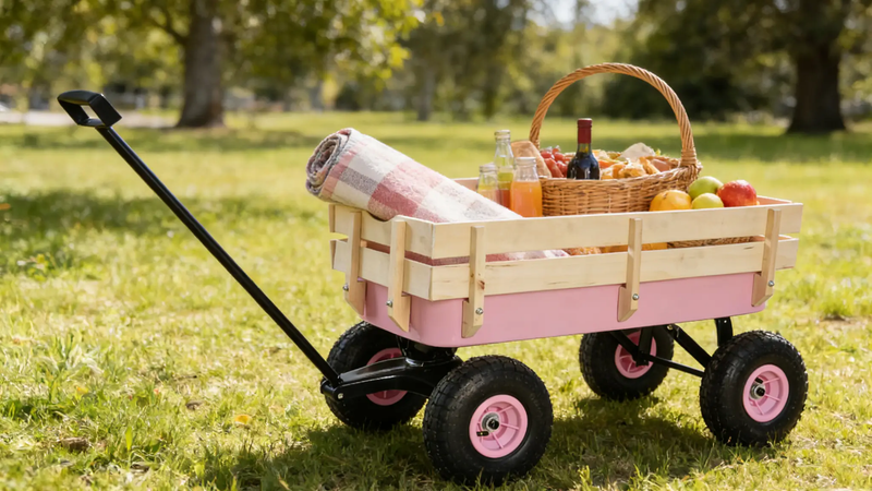 Outdoor Wagon All Terrain Pulling with Wood Railing by HouseOfZazla