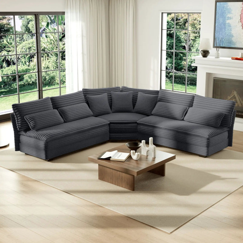 5 Seater L Shaped Sectional Sofa With Curved Corner, 7 Pillows by Unique Piece Furniture