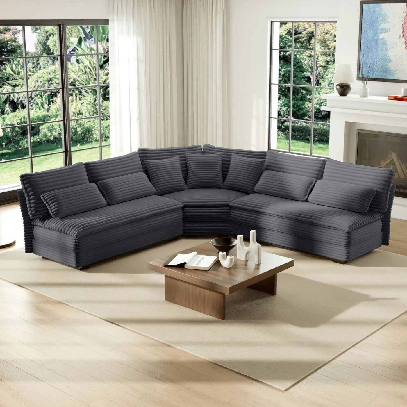 5 Seater L Shaped Sectional Sofa With Curved Corner, 7 Pillows by HouseOfZazla