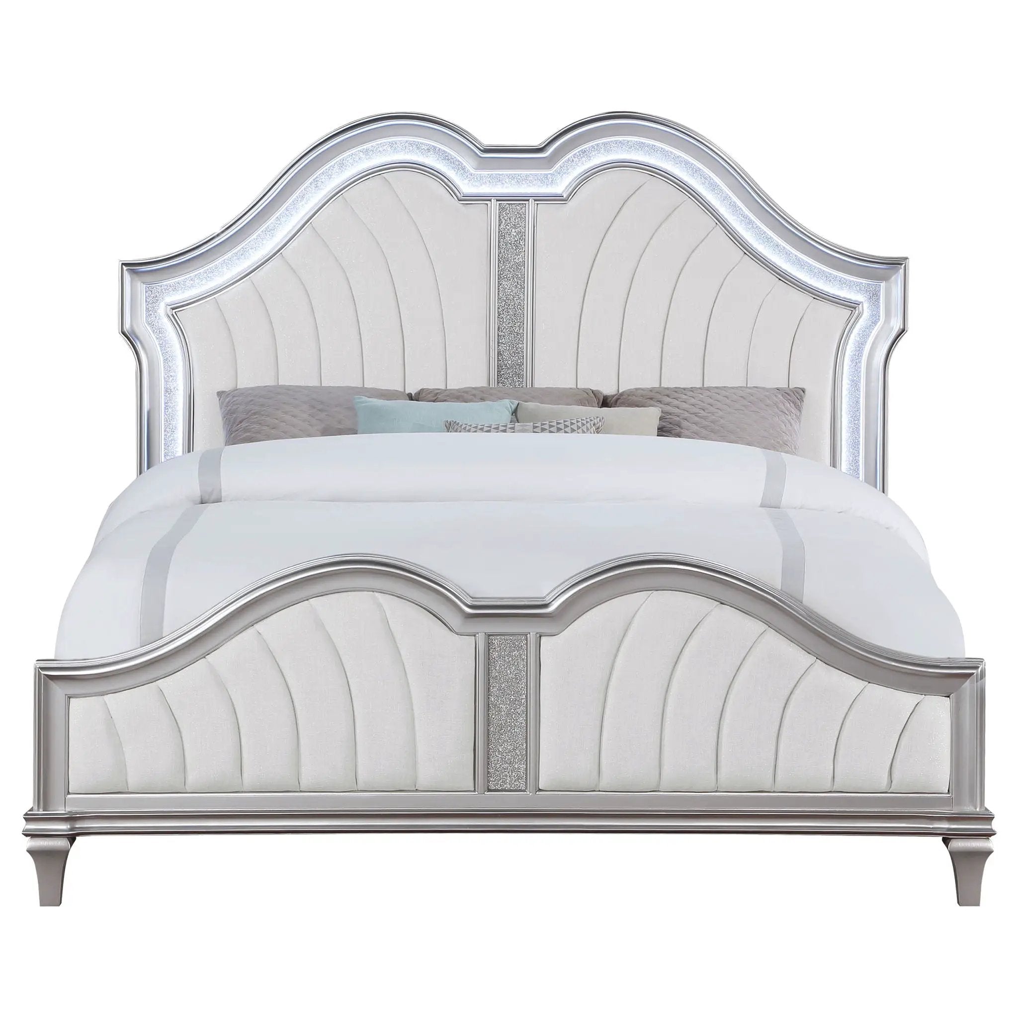 Evangeline Wood California King LED Panel Bed Silver Oak by Unique Piece Furniture