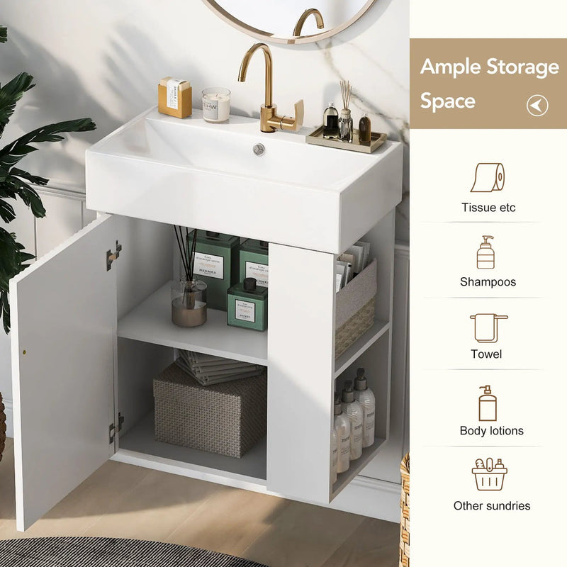 Modern Floating Bathroom Vanity With Ceramic Basin Perfect For Small Bathrooms by HouseOfZazla