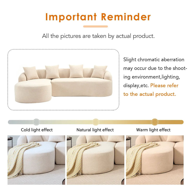 Boneless L-Shape Sectional Sofa with Curved Chaise by HouseOfZazla