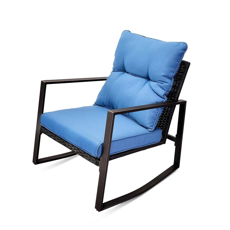 3 Pieces Patio Bistro Set Outdoor Rocking Chair with Blue Cushion for Yard Garden Poolside by HouseOfZazla