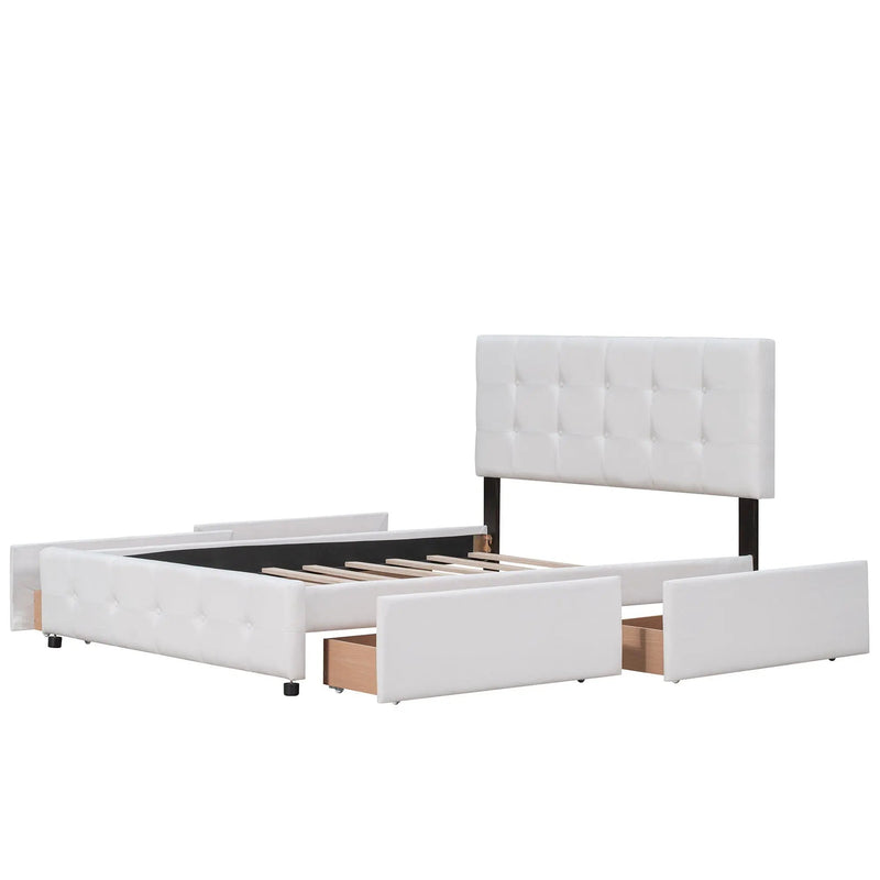 Upholstered Platform Bed With Classic Headboard And Drawers, No Box Spring Needed by Unique Piece Furniture