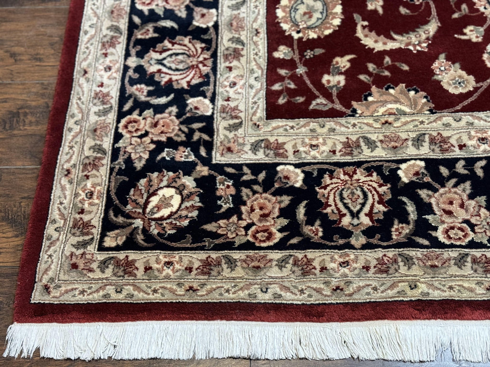 Maroon Persian Area Rug 8x10, Floral Allover, Pak Persian, Wool and Silk Highlights, Traditional Oriental Carpet by Jewel Rugs