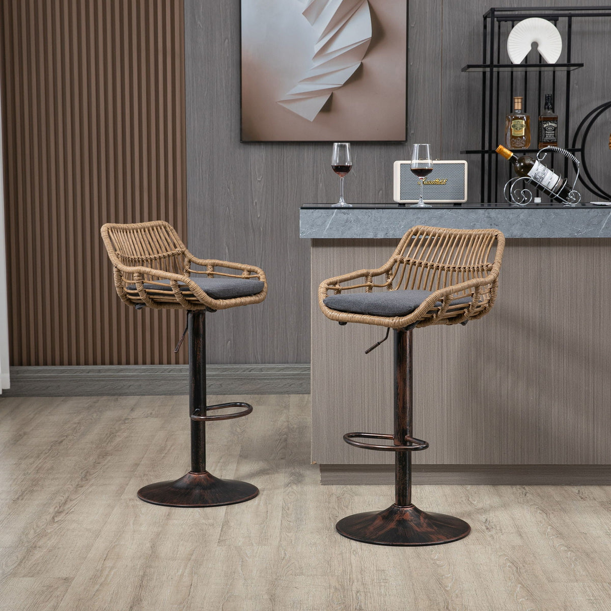 Modern Swivel Bar Stools Adjustable Counter Chairs With Footrest (Set of 2), photo 23 of 37