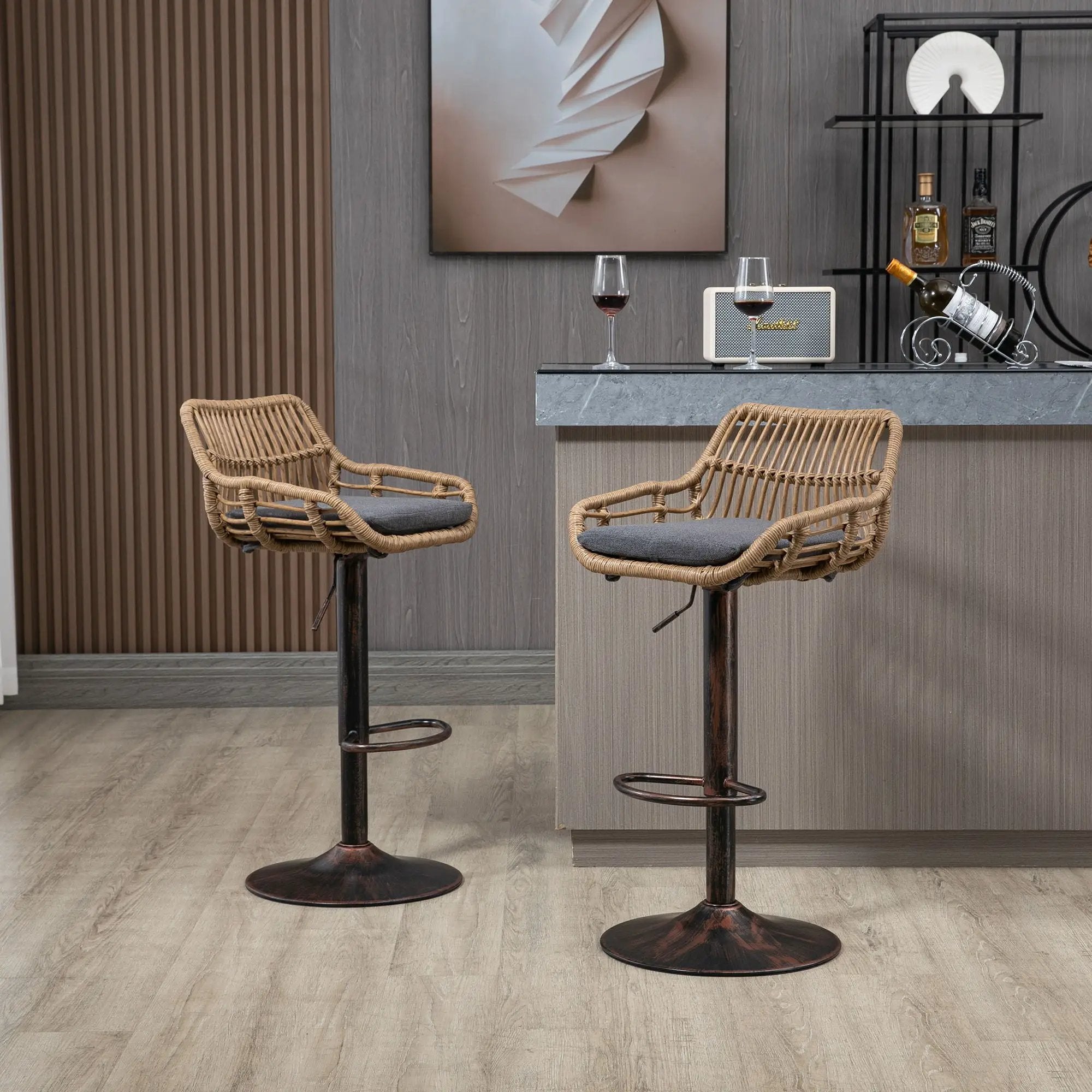 Modern Swivel Bar Stools Adjustable Counter Chairs With Footrest (Set of 2) by HouseOfZazla