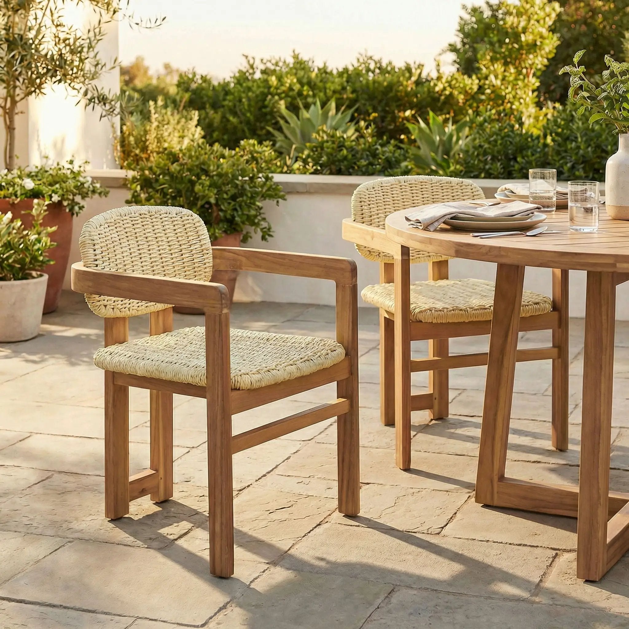 Outdoor Accent Armchairs For Patio (Set of 2) - Natural / Teak by HouseOfZazla