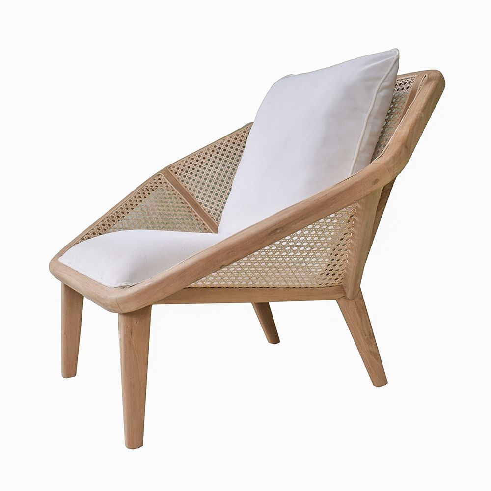 Teak Leisure Chair with Rattan Cane Back - Natural Wood / Brown, photo 7 of 10