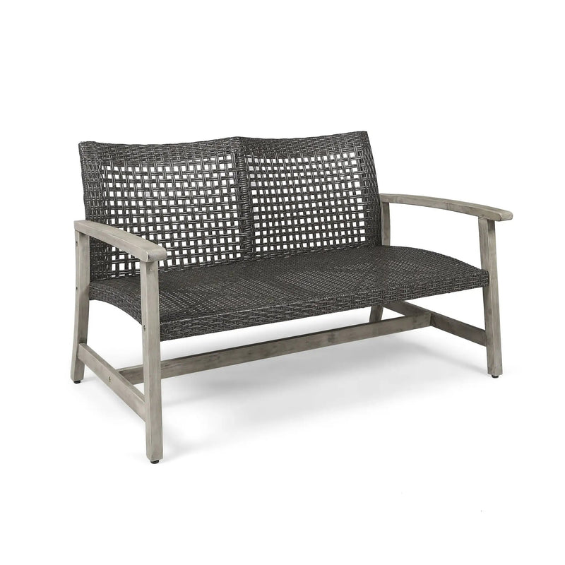 Hampton Outdoor Wood and Wicker Loveseat - Gray by HouseOfZazla