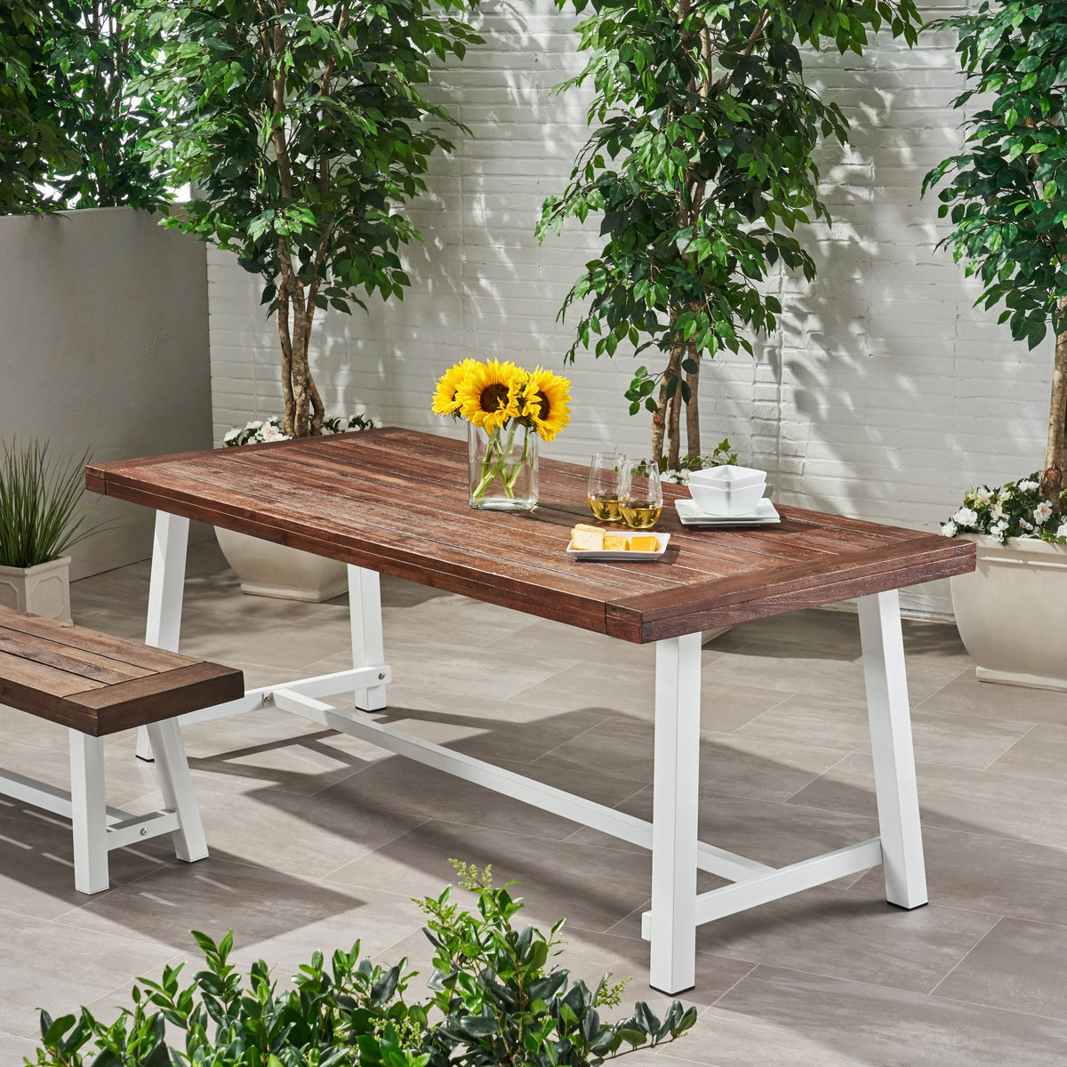 Carlisle 79 Outdoor Dining Table with Acacia Wood - Grey or Dark Brown+White, photo 2 of 10