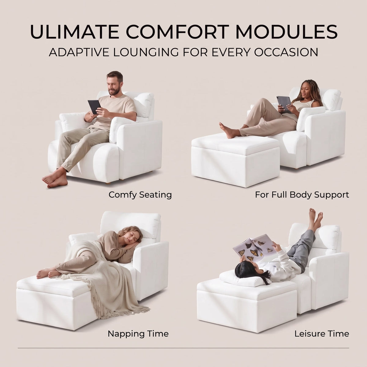 Oversized Accent Chair w/Storage Ottoman, Wide Accent Armchair Chair for Living Room, Modern Sofa Lounge Chair, Upholstered Mid-Century Reading Chair, Comfy Living Room Chair, Deep Seat Couch(White), photo 5 of 10