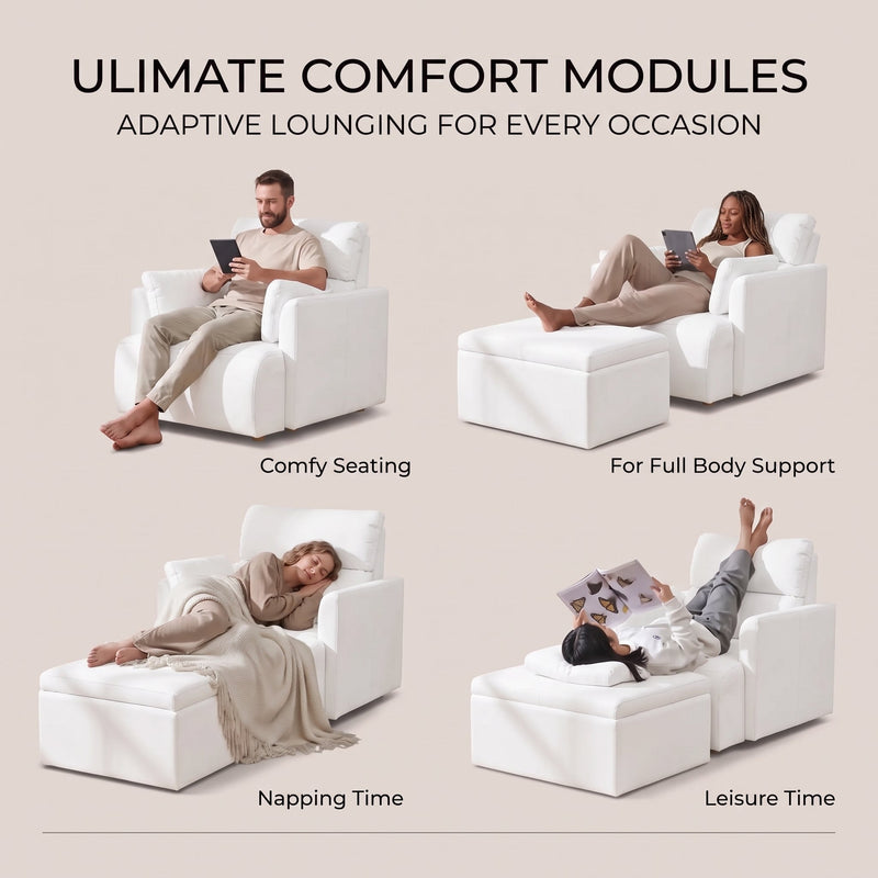 Oversized Accent Chair w/Storage Ottoman, Wide Accent Armchair Chair for Living Room, Modern Sofa Lounge Chair, Upholstered Mid-Century Reading Chair, Comfy Living Room Chair, Deep Seat Couch(White), photo 5 of 10