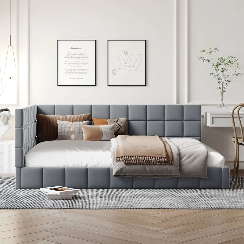 Full Size Upholstered Classic Mid Century Modern Daybed / Sofa Bed Frame, Elegant Design - Gray