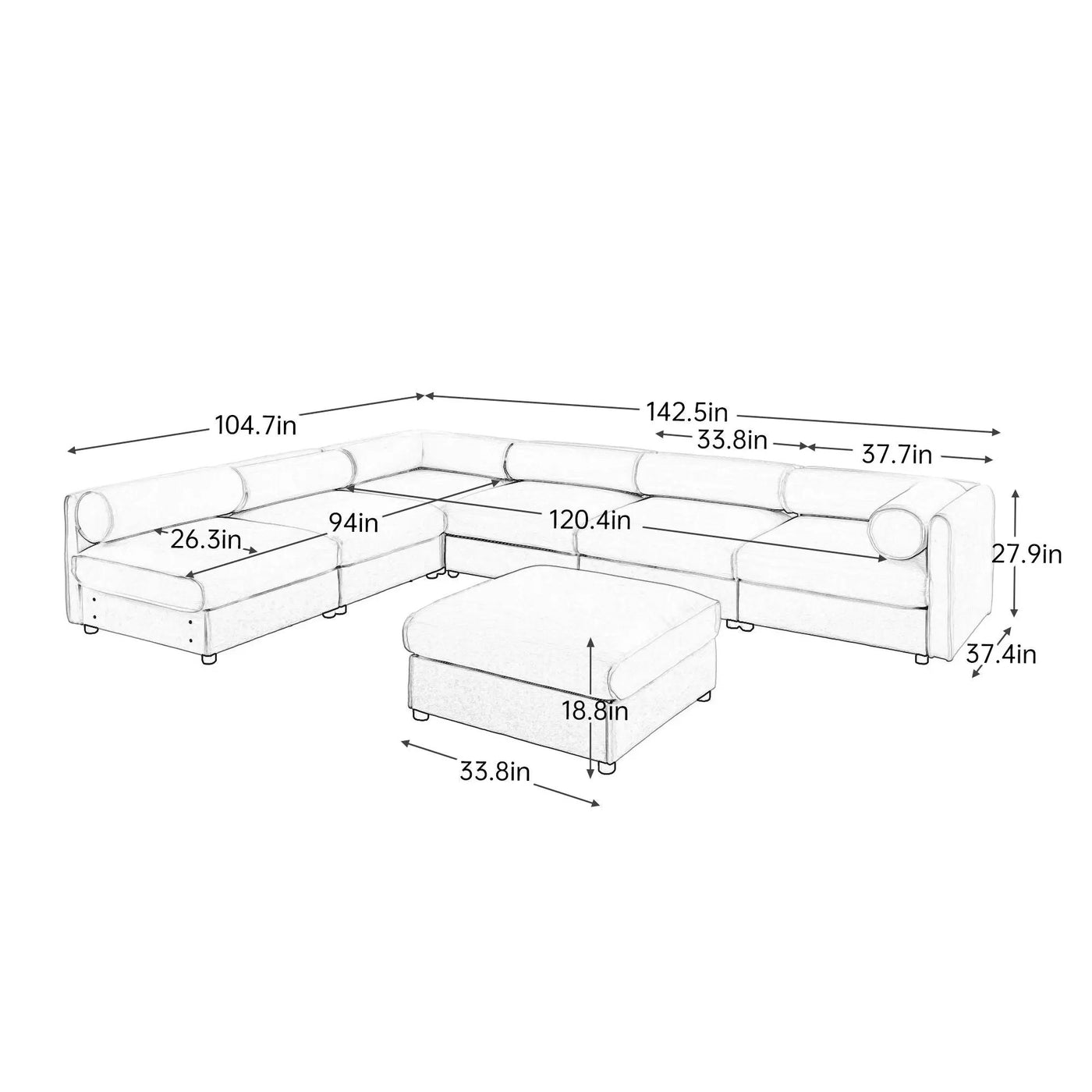 Modern Modular Sectional Sofa With Storag, Contemporary Cylindrical Design by Unique Piece Furniture