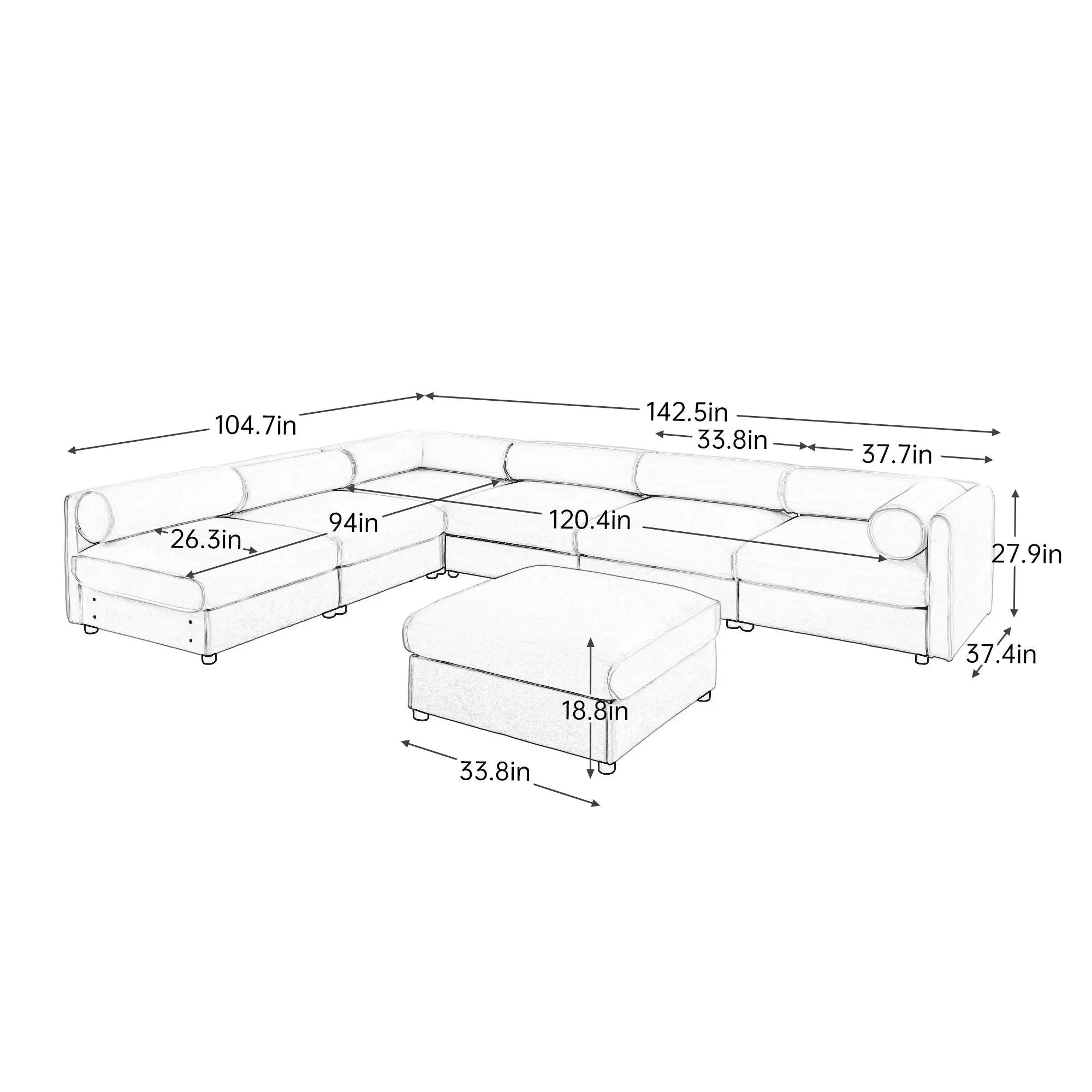 Modern Modular Sectional Sofa With Storag, Contemporary Cylindrical Design by HouseOfZazla