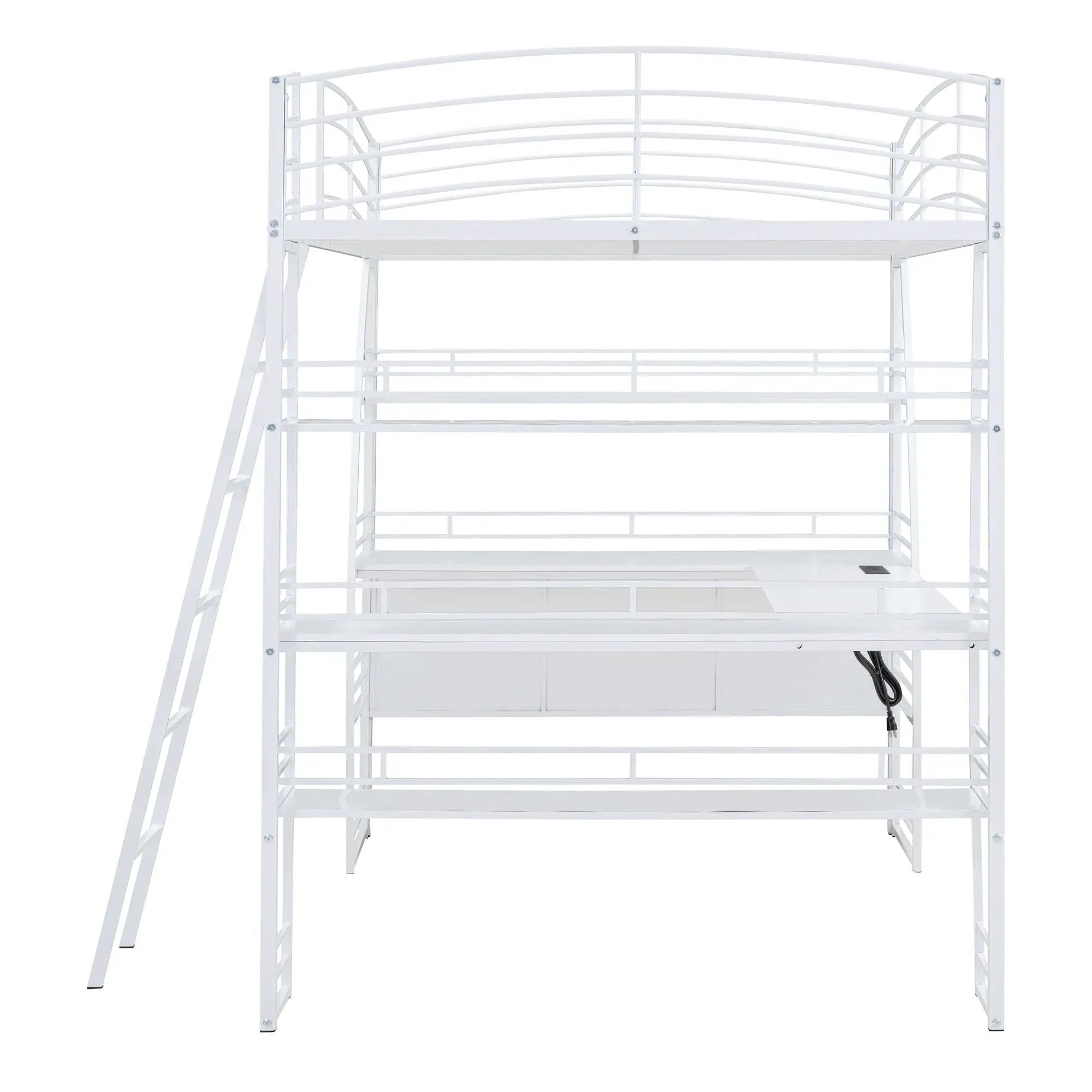 Loft Bed With 4 Layers Of Shelves And L-Shaped Desk, Stylish Metal Frame Bed With A Set Of Sockets, USB Ports And And Wireless Charging by Unique Piece Furniture