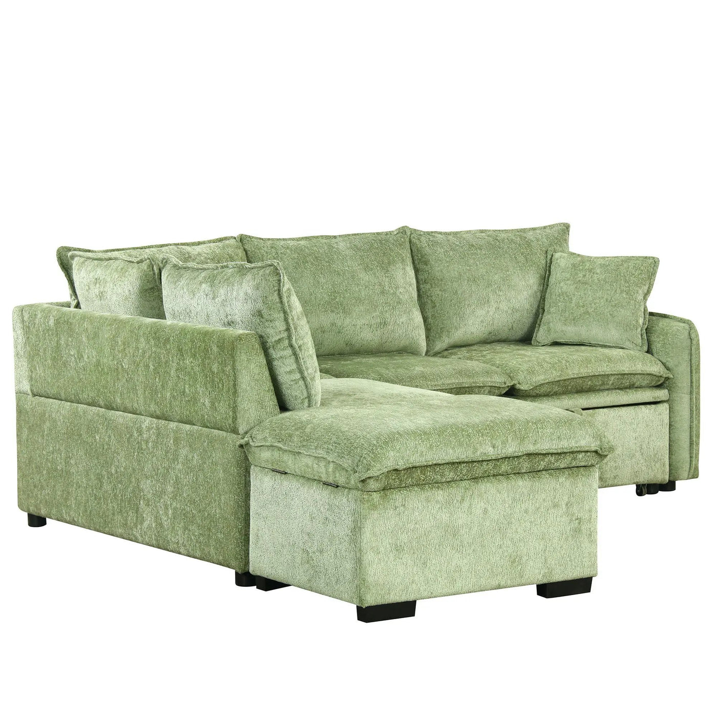 Convertible Sofa Bed Sectional Sofa Sleeper L-Shaped Sofa With A Storage Ottoman, Two Pillows, Two Power Sockets And Two USB Ports For Living Room by HouseOfZazla